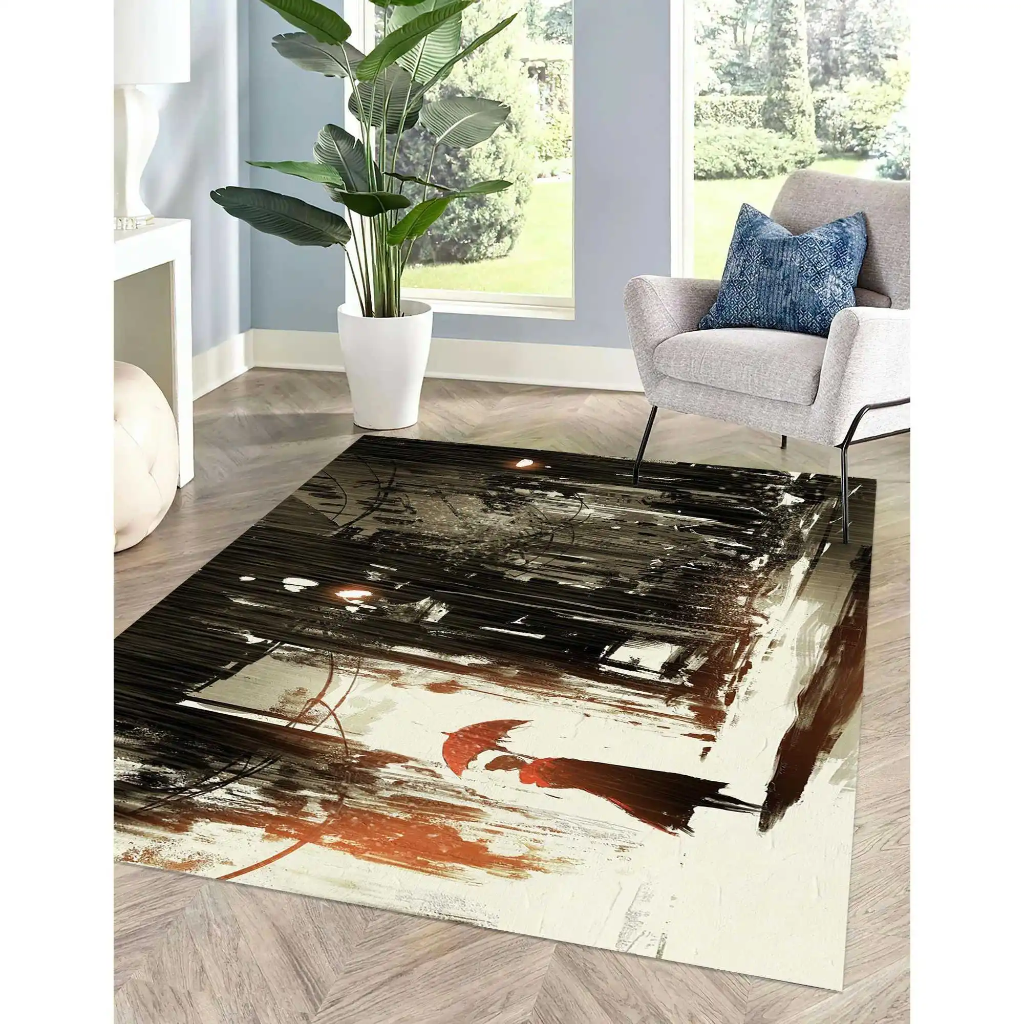 Woman With Umbrella Rug, Printed Rug,Nonwoven Soft Rug