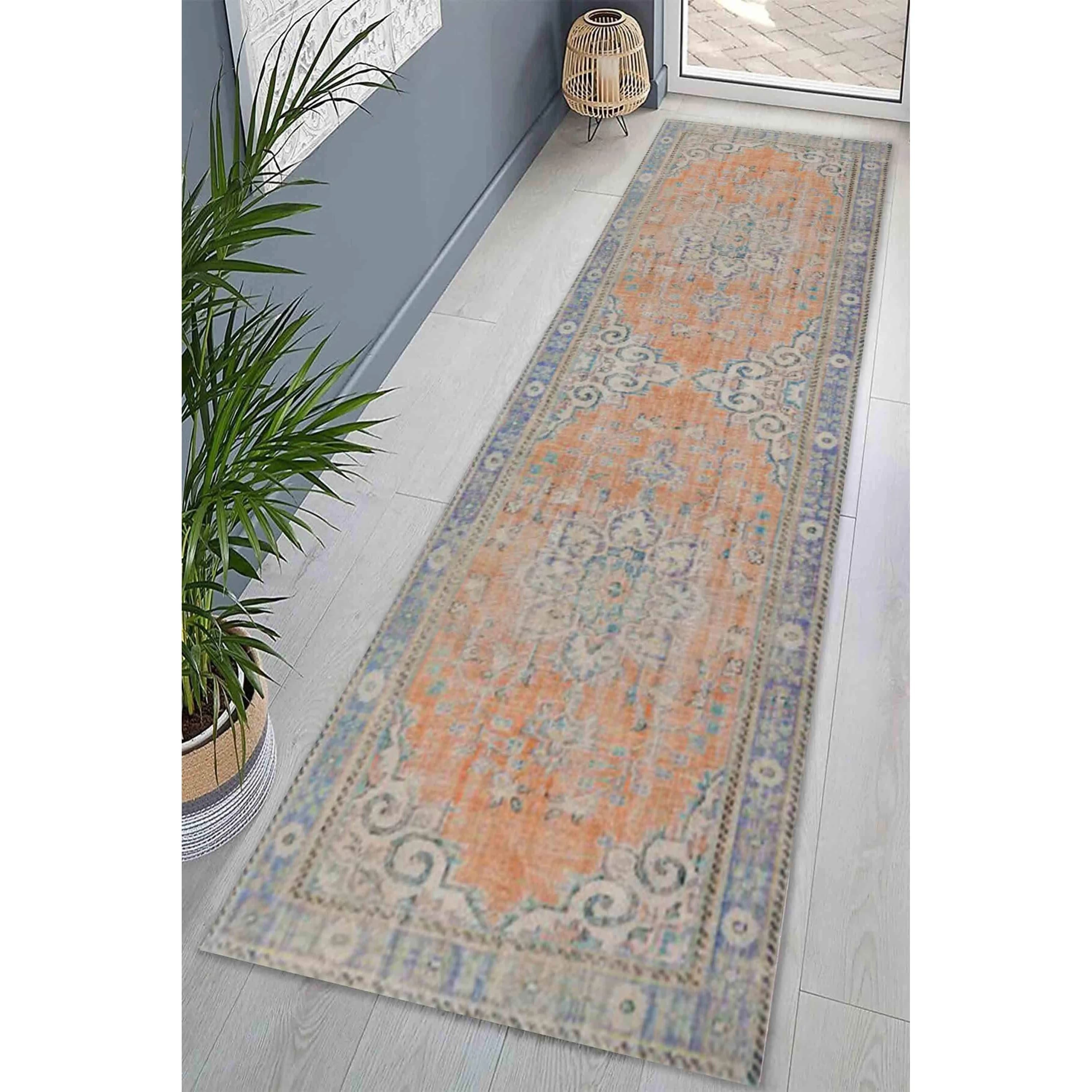 Printed Wool Rug-Traditional Design with Patchwork Pattern Eco-Friendly Latex Backing Medium Pile for Home Dining Room Decor