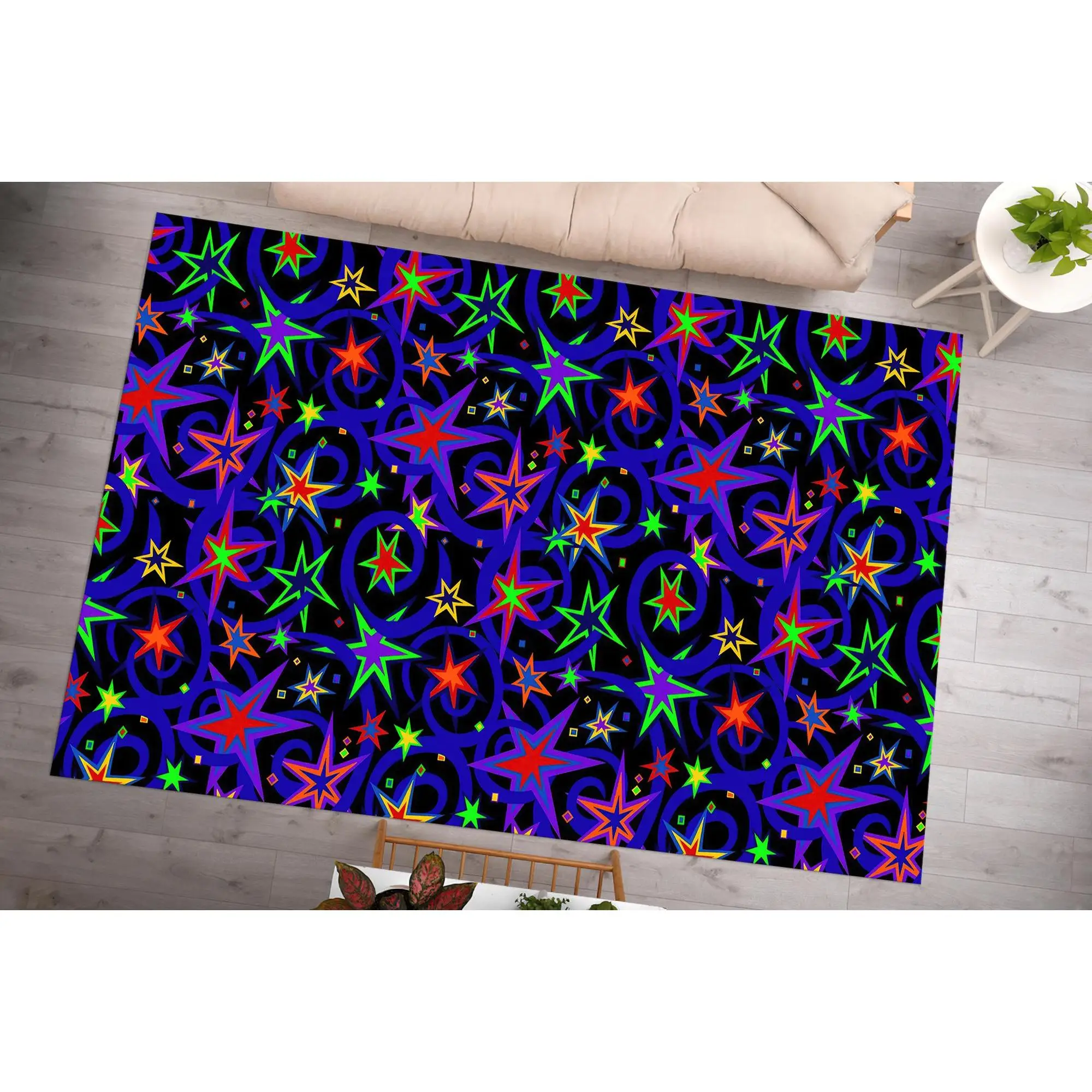 Printed Rug: Stars Rug, Colorful Rugs, Play Room Rugs,Chenille Rug