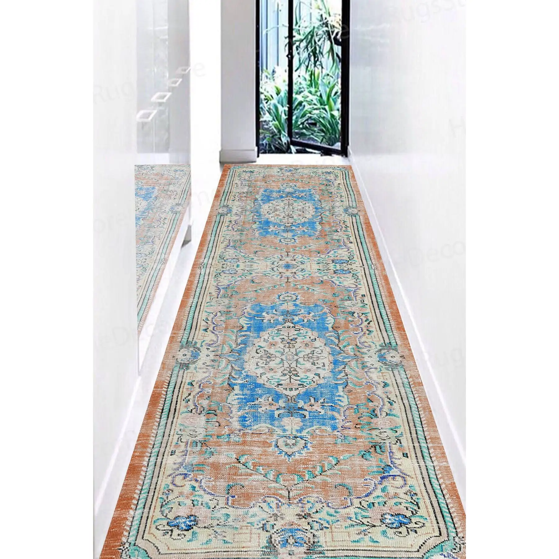 Medallion Turkish Design Printed Rug, Thick Outdoor Orange Office Decor,Nonwoven Thin Rug